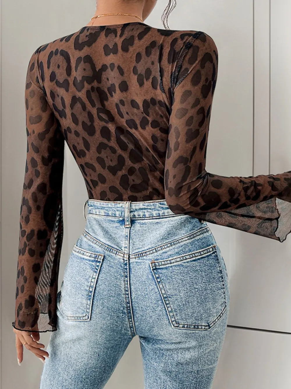Trendsi Perfee Leopard V-Neck Lace Bodysuit