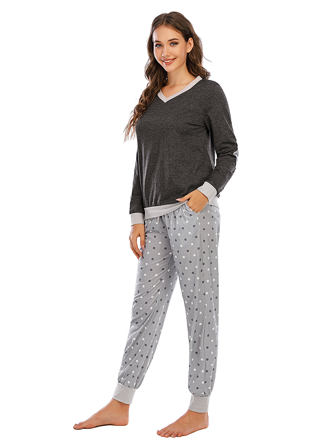 Long Sleeve Top and Polka Dot Pants Set Easy Apparels