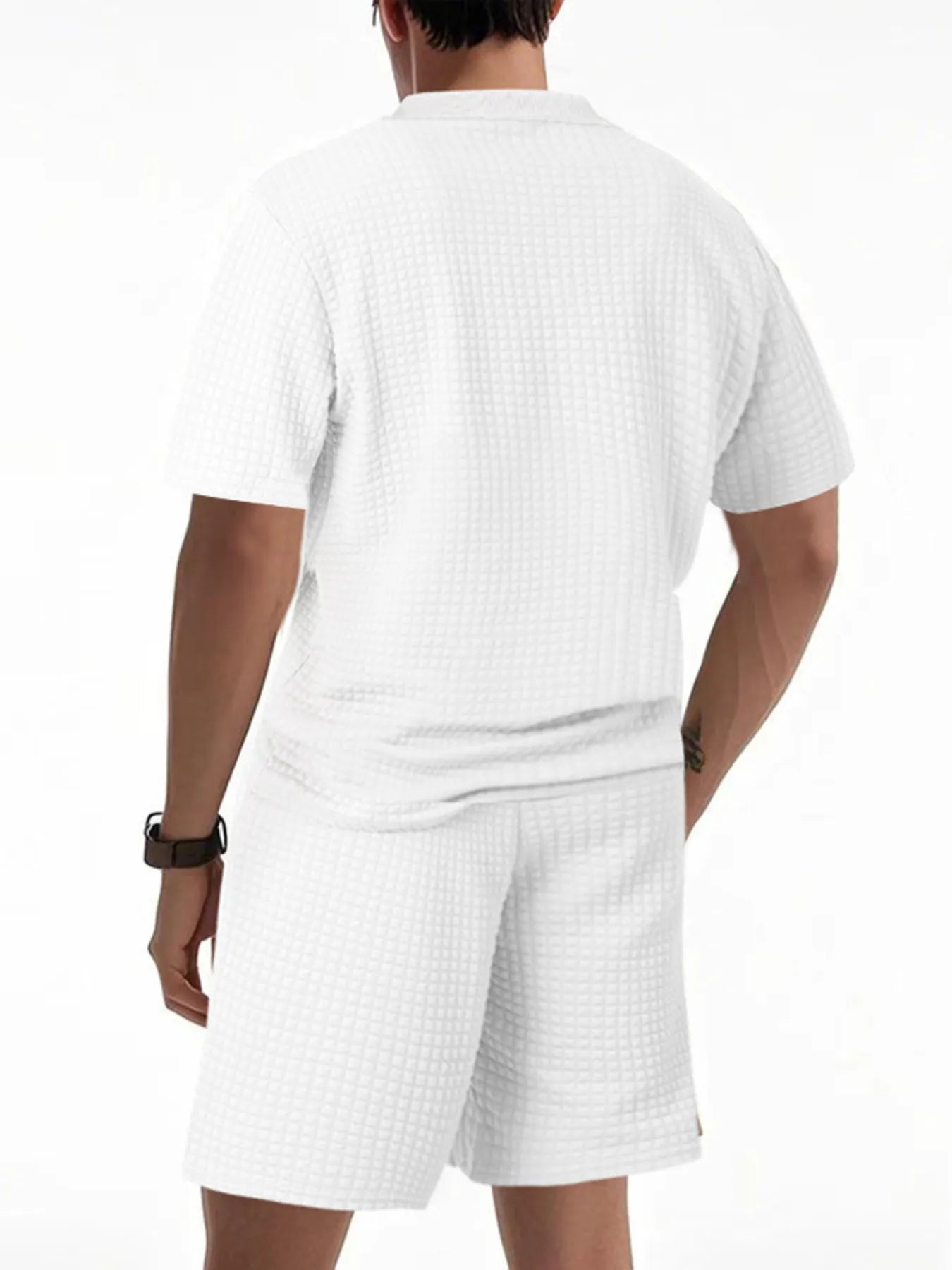 Men's Full Size Textured Round Neck Top and Shorts Set Plus SIze Easy Apparels
