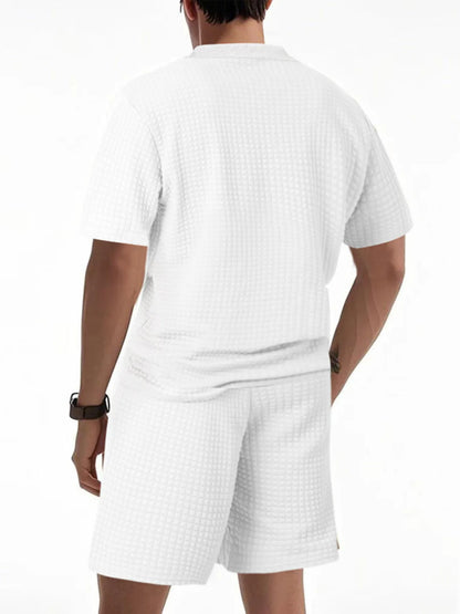 Men's Full Size Textured Round Neck Top and Shorts Set Plus SIze Easy Apparels
