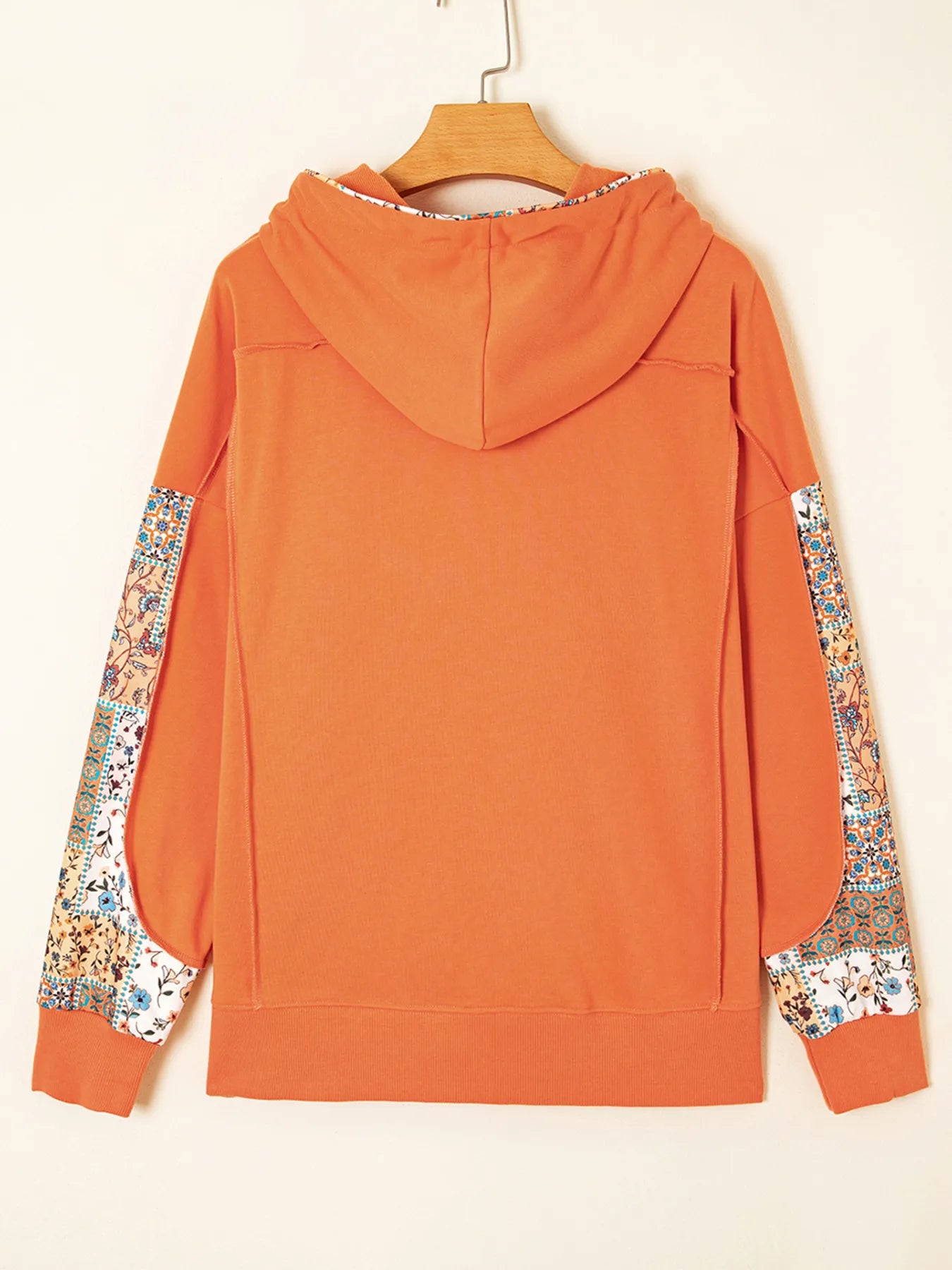 Trendsi Floral Patchwork Hoodie with Drawstring