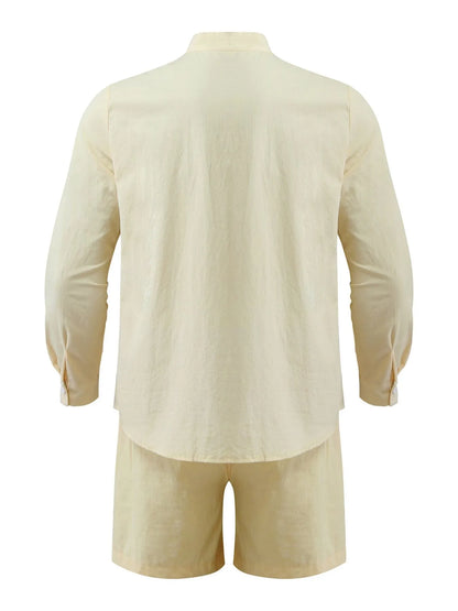 Men's Full Size Button Up Long Sleeve Shirt and Shorts Set Plus Size Easy Apparels