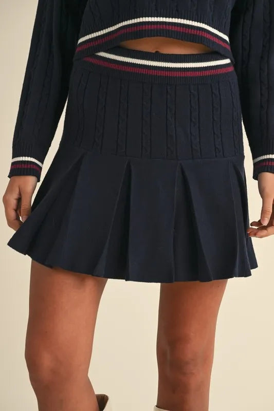 MABLE Cable-Knit Top and Pleated Skirt Sweater Set Easy Apparels