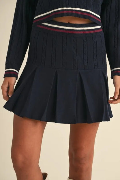 MABLE Cable-Knit Top and Pleated Skirt Sweater Set Easy Apparels