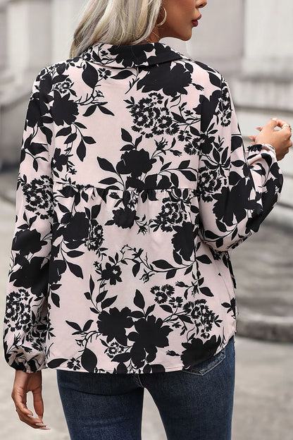 Trendsi Perfee Printed Tie Neck Balloon Sleeve Blouse