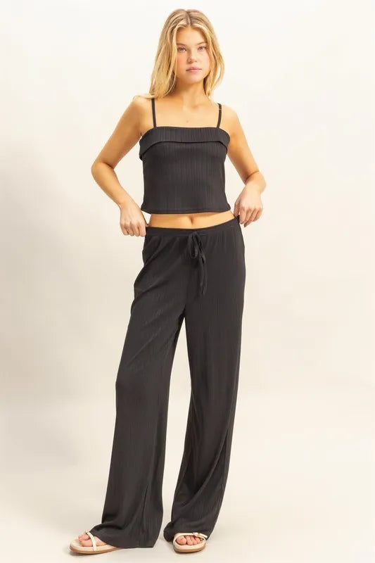 HYFVE Rib Knit Cami Top and Pants Set BLACK Easy Apparels