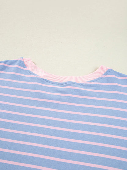 Trendsi Stripe Oversize Contrast Trim Drop Shoulder Sweatshirt