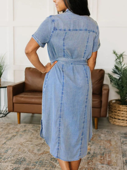 Button Front Short Sleeve Denim Dress Easy Apparels