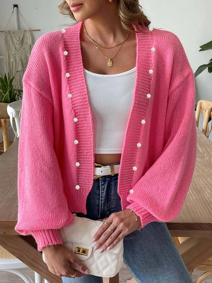Pearl Open Front Long Sleeve Cardigan Easy Apparels