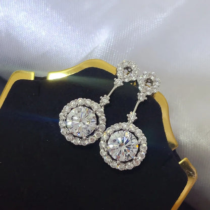 4 Carat Crystal Drop Dangle Earrings with Round Halo Design Easy Apparels