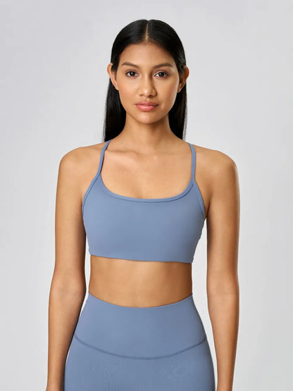 Millennia Crisscross Back Scoop Neck Active Cami with Detachable Chest Pads Easy Apparels