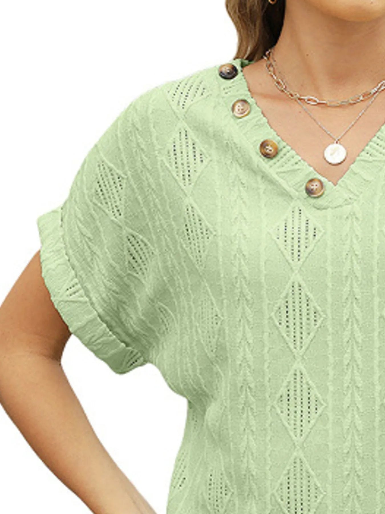 Trendsi Textured V-Neck Short Sleeve Top