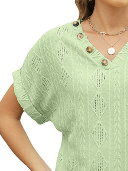 Trendsi Textured V-Neck Short Sleeve Top