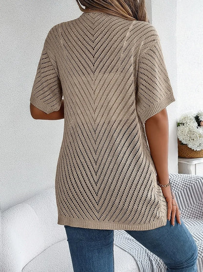 Openwork Open Front Half Sleeve Cardigan Easy Apparels