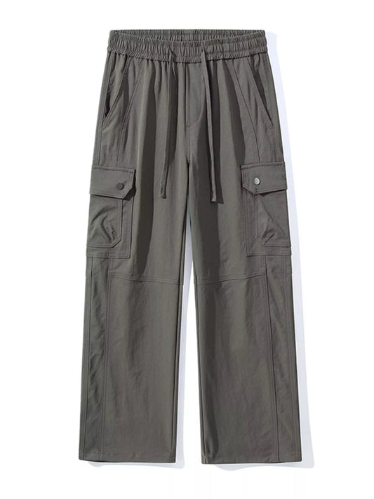 Men's Full Size Drawstring Cargo Wide Leg Pants Plus Size Algae Green Easy Apparels