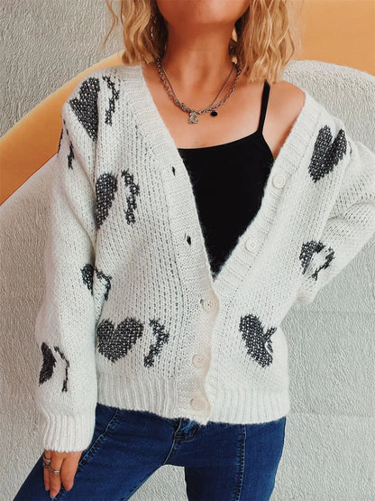 Heart Button Up Long Sleeve Cardigan Easy Apparels