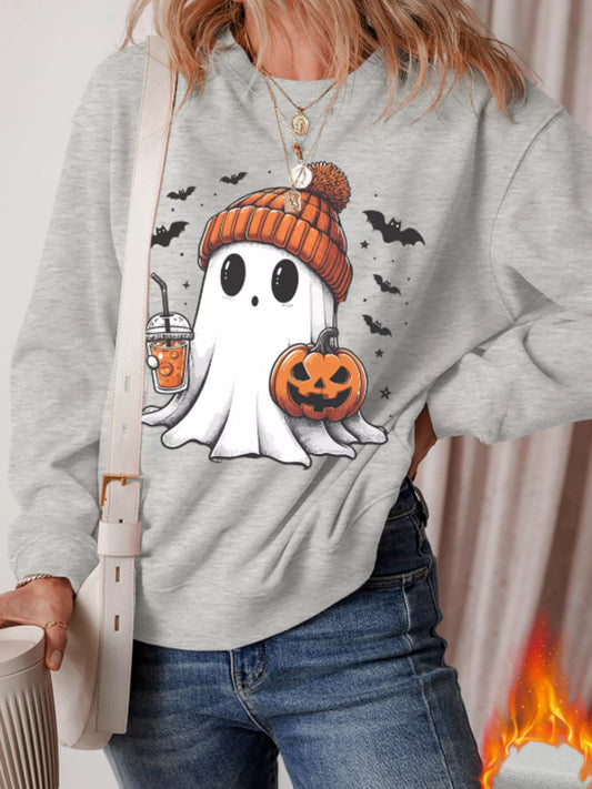 Halloween Ghost Round Neck Sweatshirt Gray Easy Apparels