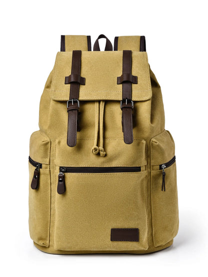 Canvas Backpack Bag with Buckle Straps Khaki One Size Easy Apparels