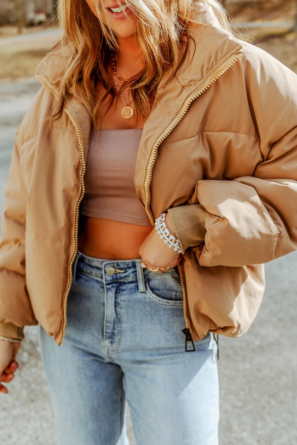 Zip Up Collared Neck Coat with Pockets Easy Apparels
