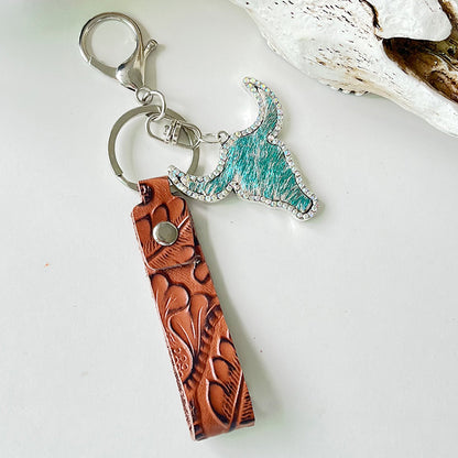 Rhinestone Bull Keychain Style A One Size Easy Apparels