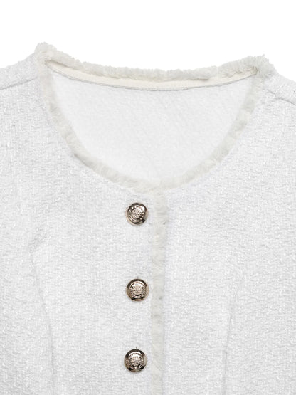 Textured Button-Front Vest with Raw Edge Easy Apparels
