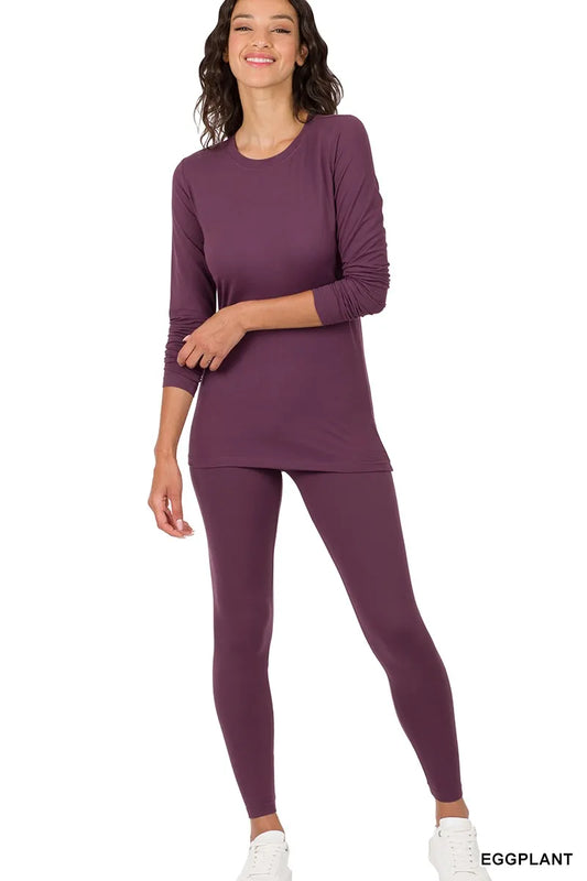 Zenana Microfiber Round Neck Top and Leggings Set Easy Apparels