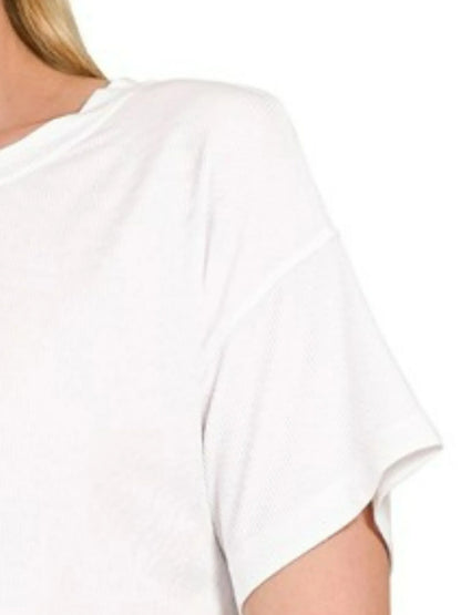 Trendsi Zenana Ribbed Round-Neck Crop T-Shirt
