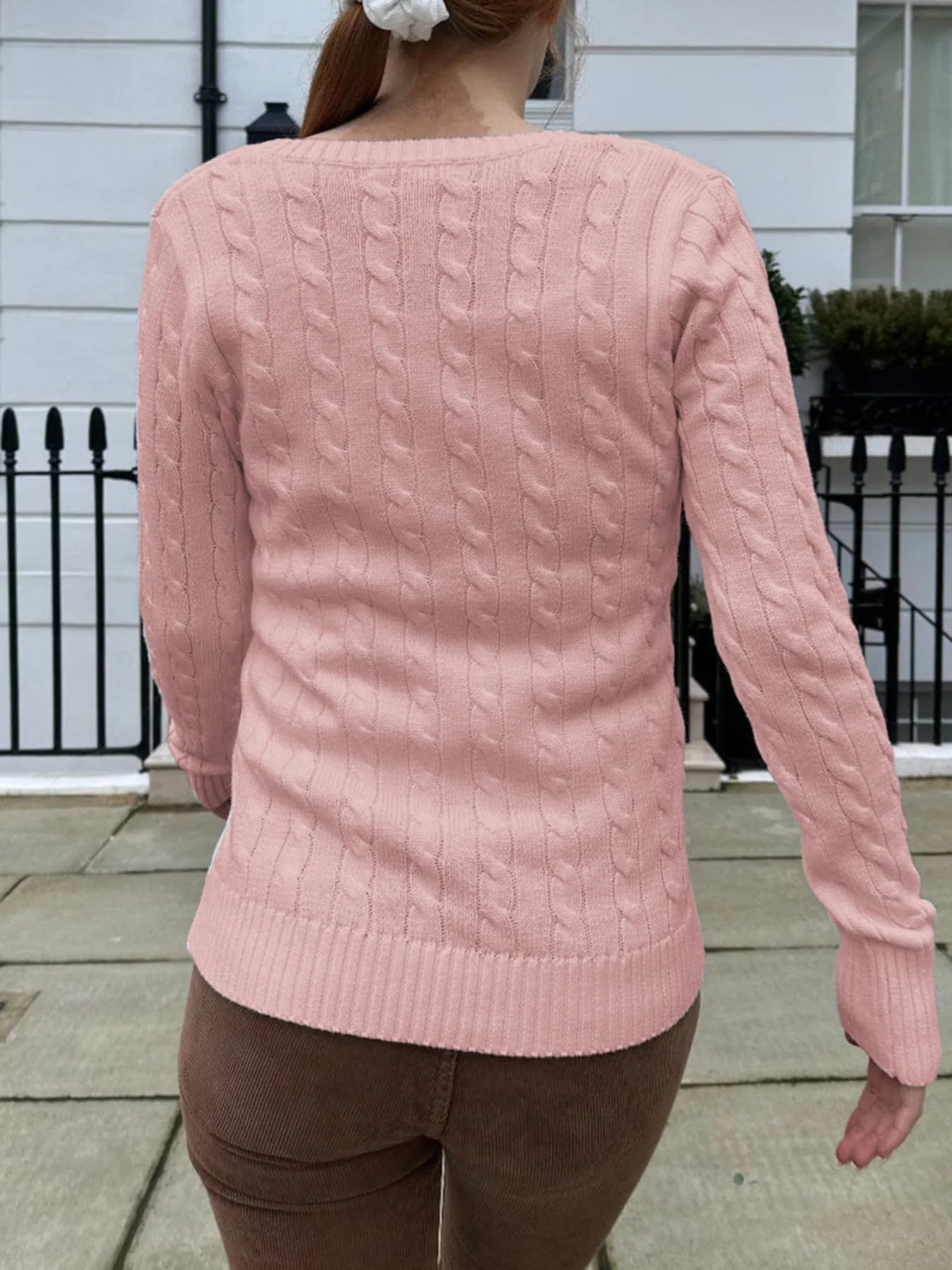 Trendsi Cable Knit V-Neck Sweater
