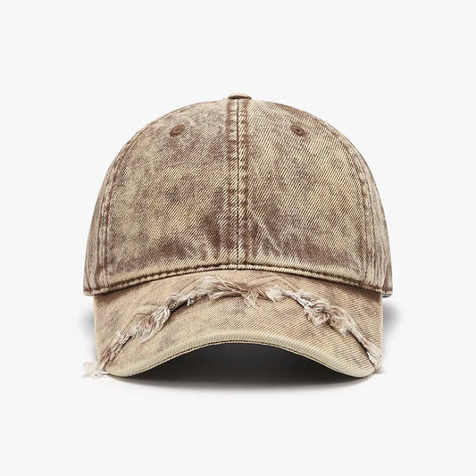 Fringe Adjustable Cotton Baseball Cap Tan One Size Easy Apparels