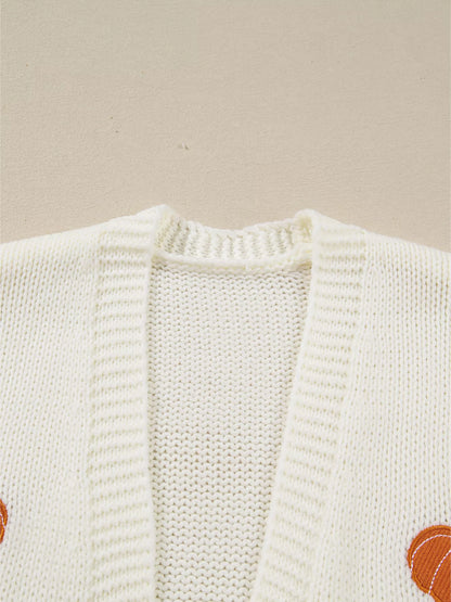 Halloween Pumpkin Embroidered Knit Cardigan Easy Apparels