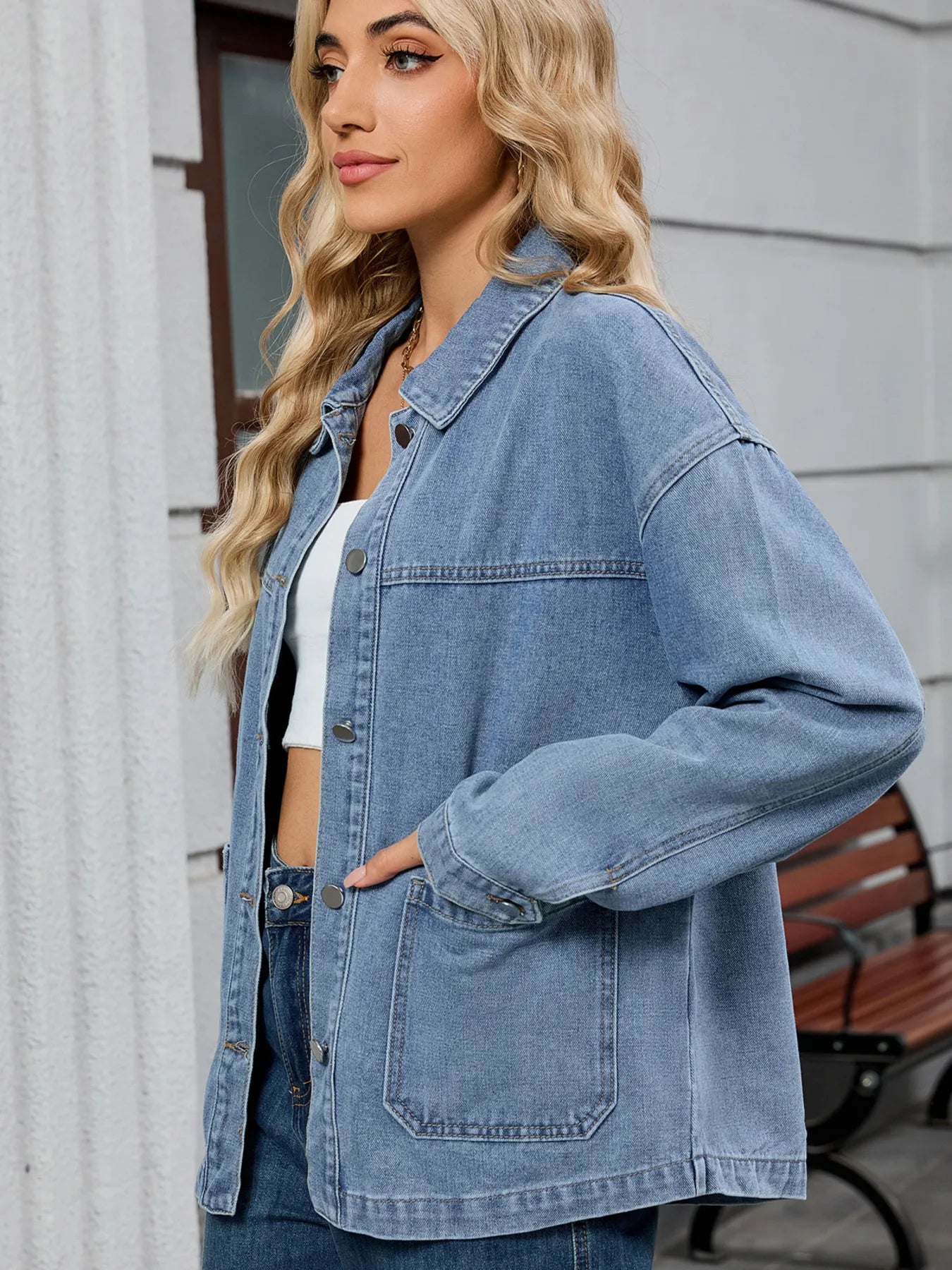 Washed Oversized Button Down Denim Jacket Easy Apparels