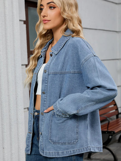 Washed Oversized Button Down Denim Jacket Easy Apparels