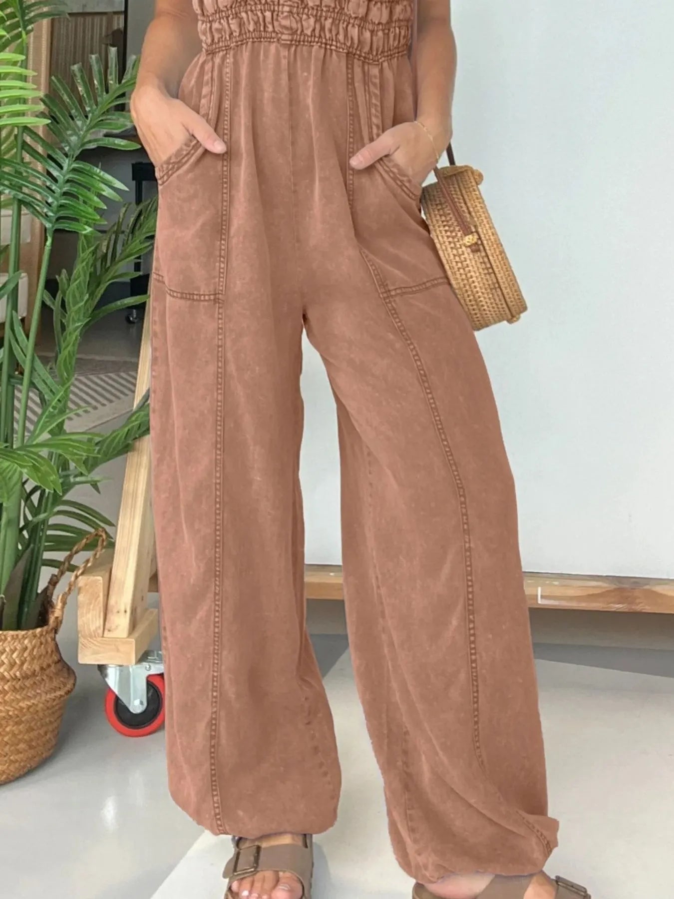 Full Size Wide Leg Spaghetti Strap Jumpsuit Plus Size Easy Apparels