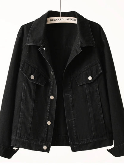 Button Up Long Sleeve Denim Jacket Black Easy Apparels