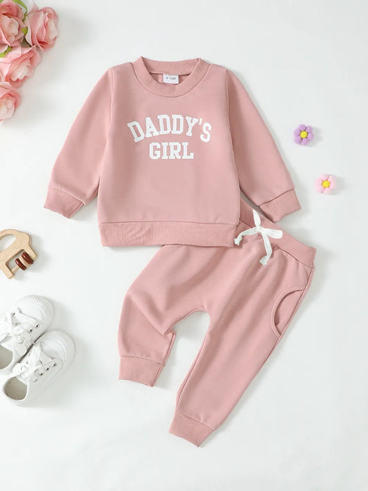 Children's Letter Graphic Sweatshirt and Pants Set Pale Blush Easy Apparels