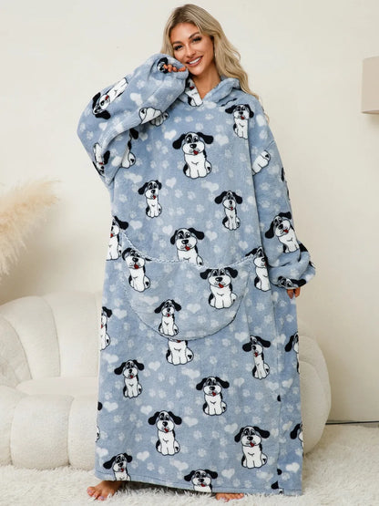 Fuzzy Pocketed Long Sleeve Hooded Lounge Dress Easy Apparels