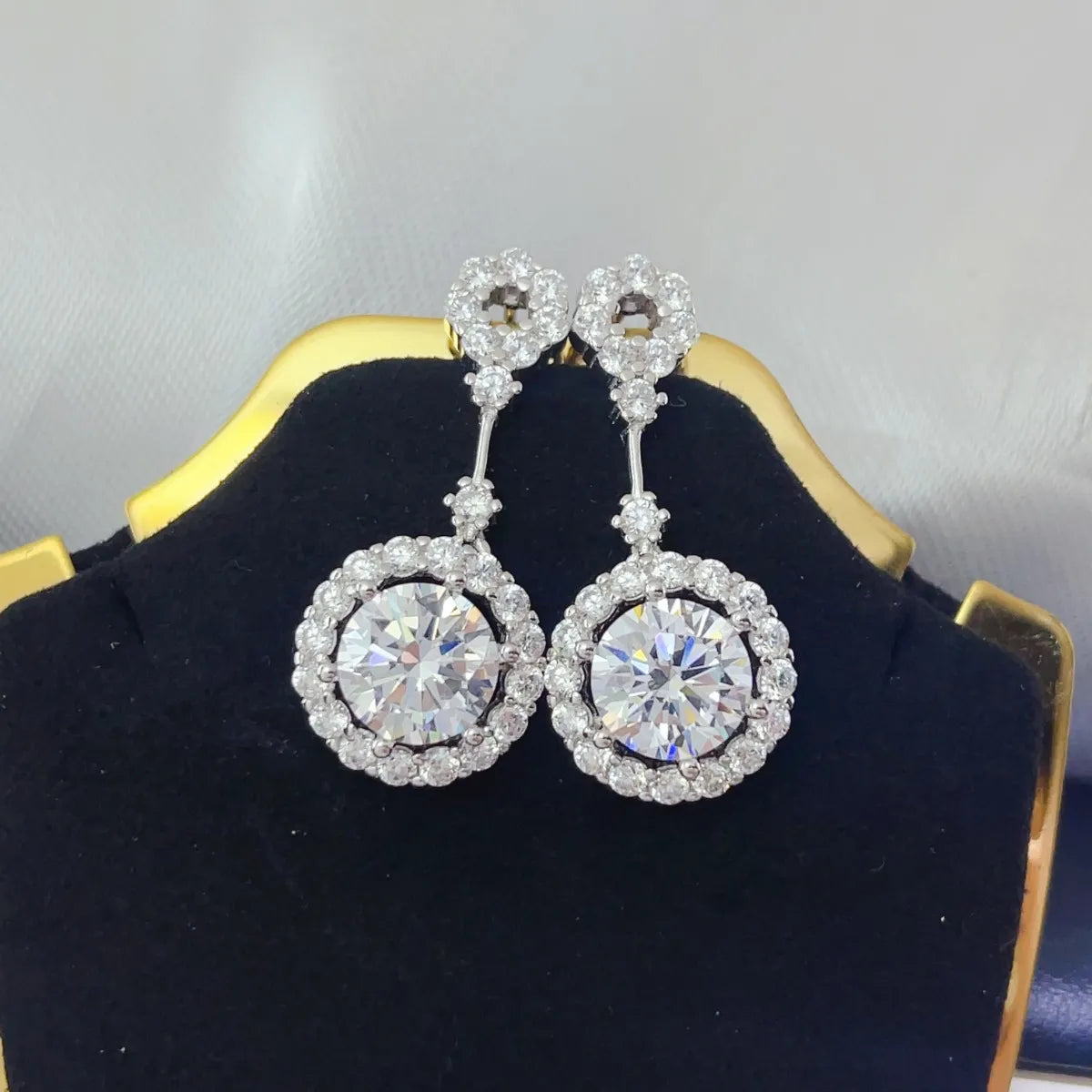 4 Carat Crystal Drop Dangle Earrings with Round Halo Design Easy Apparels