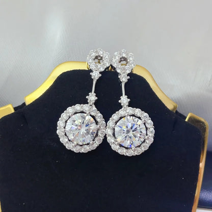 4 Carat Crystal Drop Dangle Earrings with Round Halo Design Easy Apparels