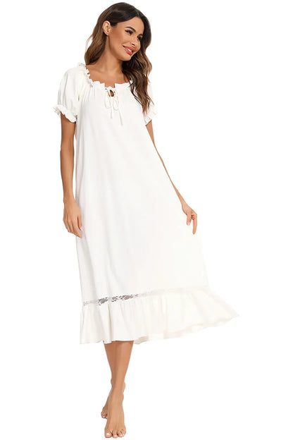 Lace Detail Short Sleeve Lounge Dress Easy Apparels