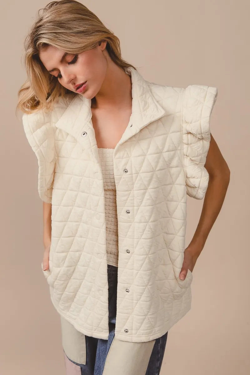 BiBi Quilting Knit Ruffle Sleeve Vest Easy Apparels