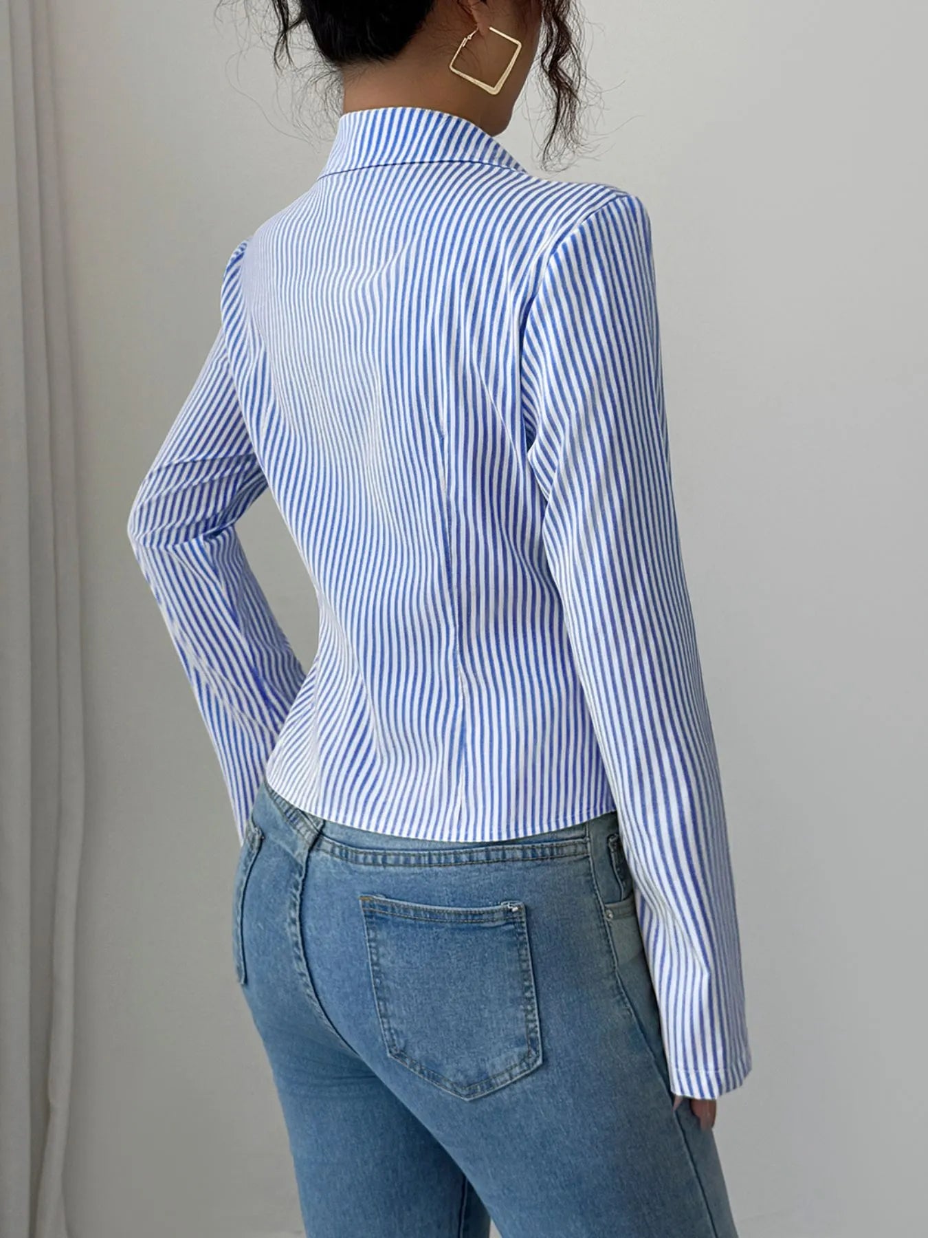 Trendsi Striped Button-Up Long Sleeve Shirt