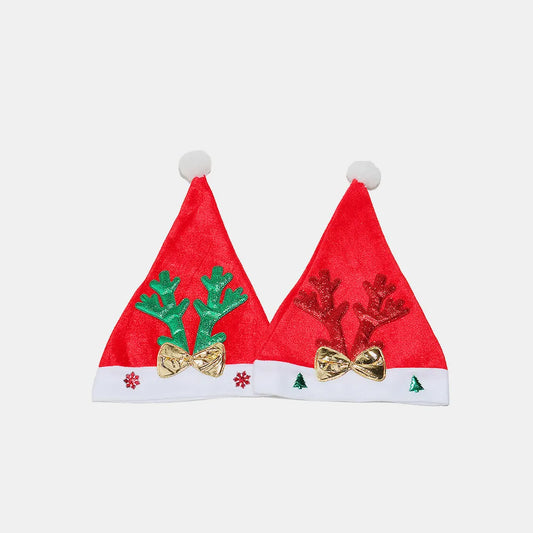 2 Piece Antler Christmas Hat with pompom Deep Red One Size Easy Apparels