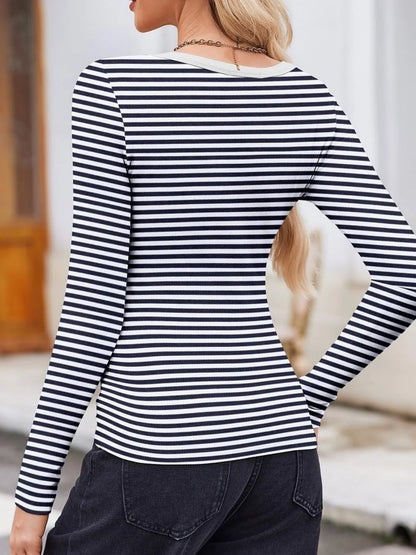 Trendsi Striped Long Sleeve Scoop Neck T-Shirt