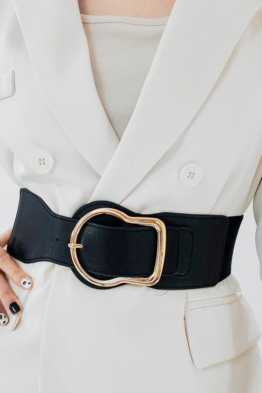 Zinc Alloy PU Leather Belt Black One Size Easy Apparels