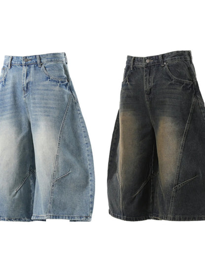 Men's Washed Wide Leg Denim Shorts Easy Apparels