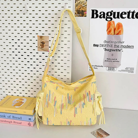 Contrast Texture Shoulder Bag Light Yellow One Size Easy Apparels