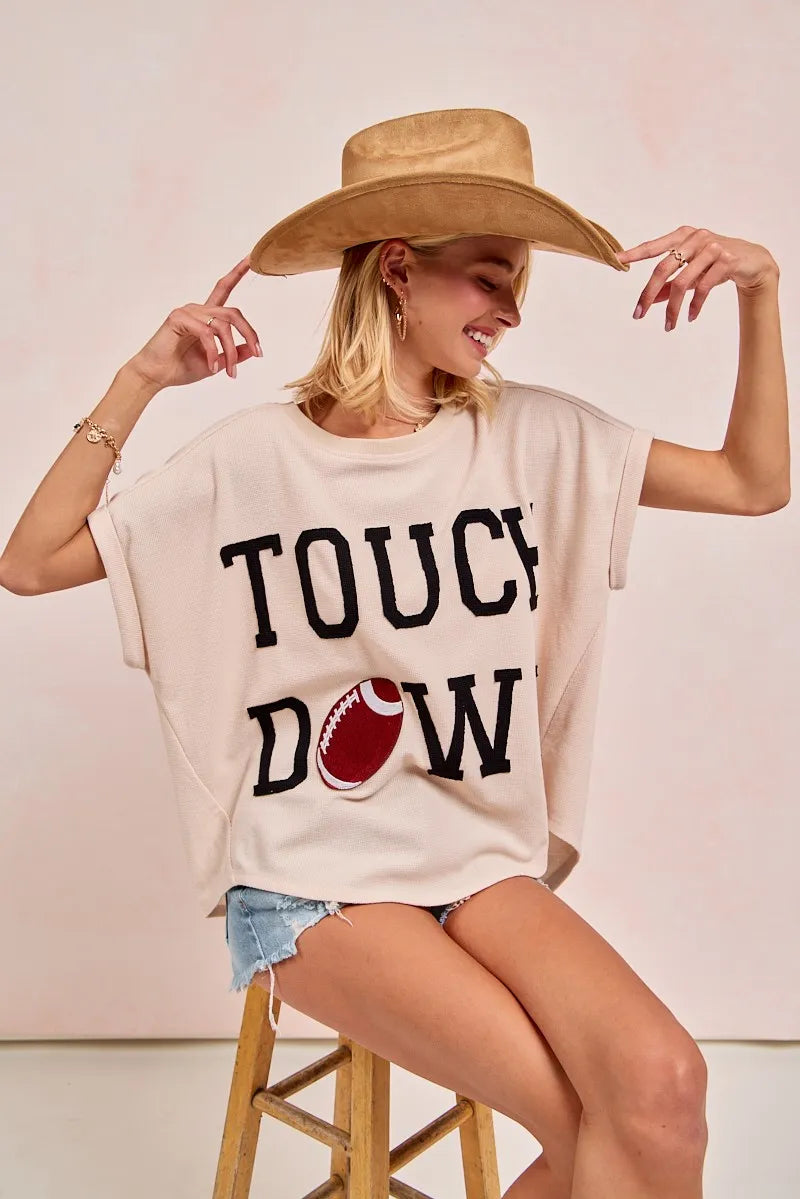 Trendsi BiBi Game Day Touchdown Letter Patches Waffle Short Top