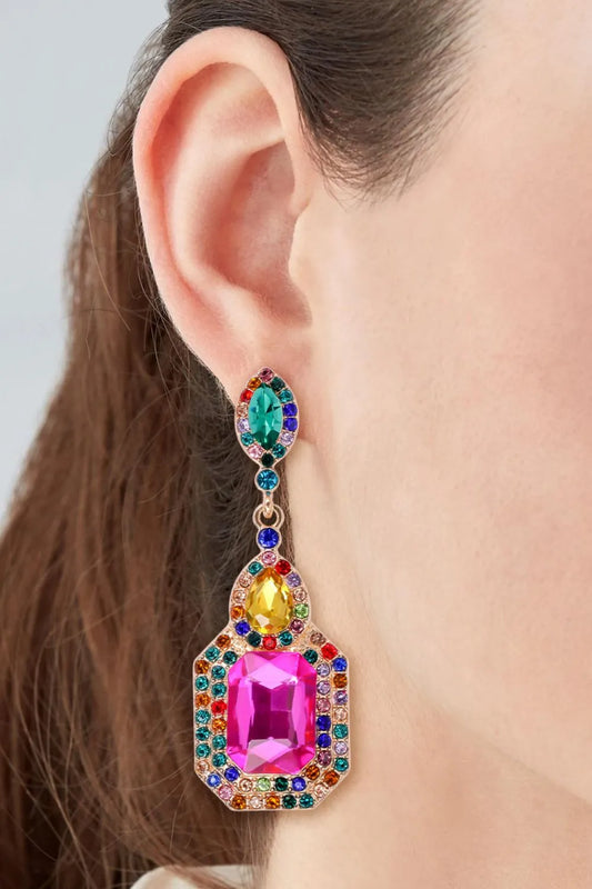 Alloy Rhinestone Dangle Earrings Multicolor One Size Easy Apparels