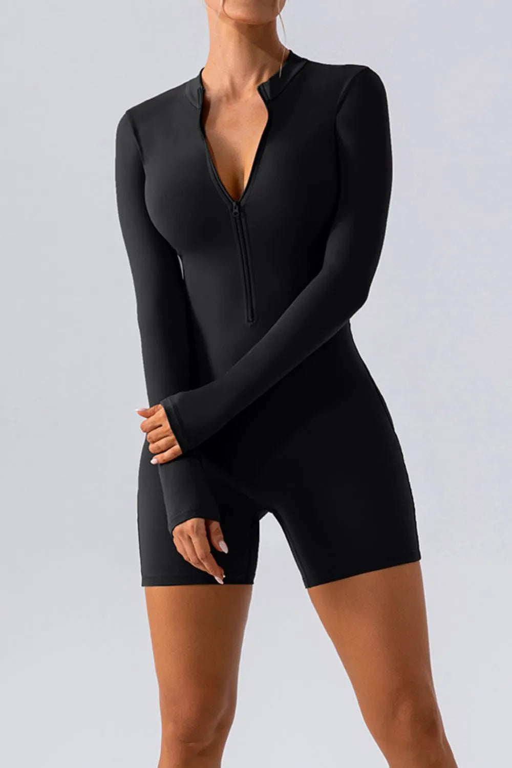 Half Zip Long Sleeve Active Romper Easy Apparels