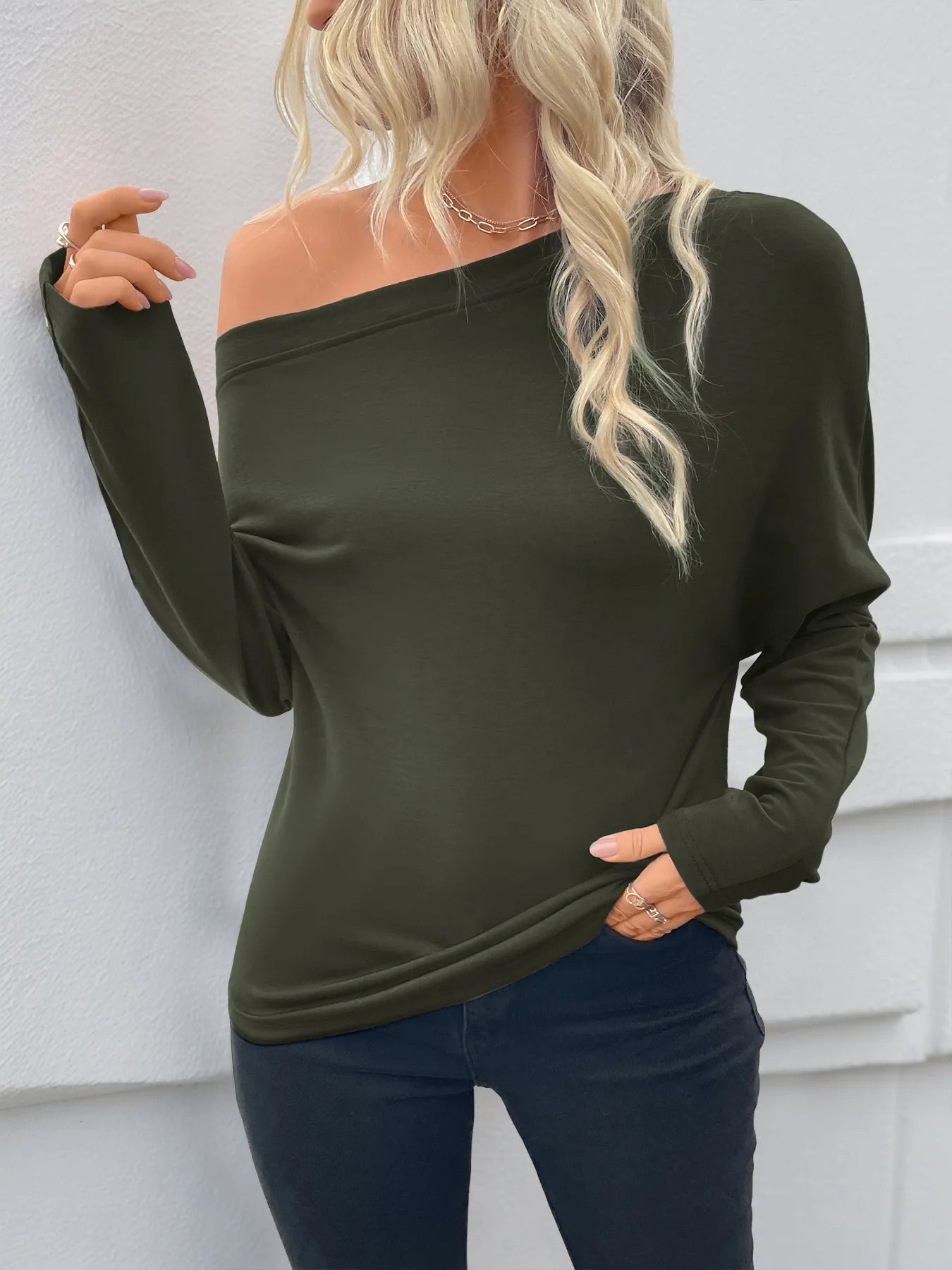 Trendsi Single Shoulder Long Sleeve T-Shirt